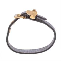 Miu Miu Silver Leather Gold Tone Wrap Bracelet