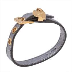 Miu Miu Silver Leather Gold Tone Wrap Bracelet