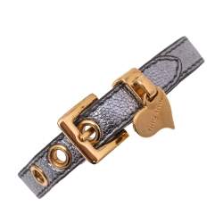 Miu Miu Silver Leather Gold Tone Wrap Bracelet