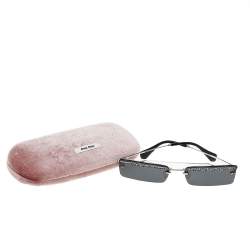 Miu Miu Grey Crystal Detail SMU59T Rimless Rectangle Sunglasses