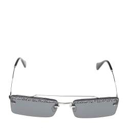 Miu Miu Grey Crystal Detail SMU59T Rimless Rectangle Sunglasses