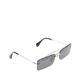 Miu Miu Grey Crystal Detail SMU59T Rimless Rectangle Sunglasses