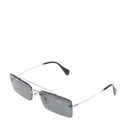 Miu Miu Grey Crystal Detail SMU59T Rimless Rectangle Sunglasses