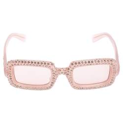 Miu Miu Pink Crystal Embellished/ Pink SMU09X Rectangle Sunglasses