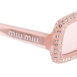 Miu Miu Pink Crystal Embellished/ Pink SMU09X Rectangle Sunglasses