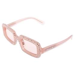 Miu Miu Pink Crystal Embellished/ Pink SMU09X Rectangle Sunglasses