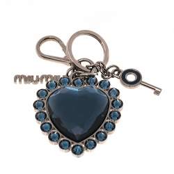 Miu Miu Gunmetal Tone Navy Blue Crystal Heart Key chain
