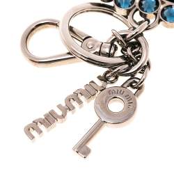Miu Miu Gunmetal Tone Navy Blue Crystal Heart Key chain