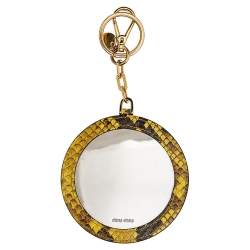 Miu Miu Yellow/black Snakeskin Embossed Leather Cosmetic Mirror
