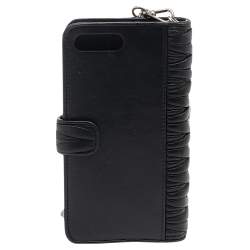 Miu Miu Black Matelasse Leather Flower Embellished iPhone 8 Plus Case