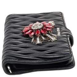 Miu Miu Black Matelasse Leather Flower Embellished iPhone 8 Plus Case