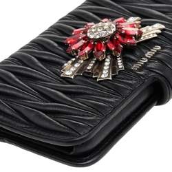 Miu Miu Black Matelasse Leather Flower Embellished iPhone 8 Plus Case