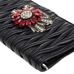 Miu Miu Black Matelasse Leather Flower Embellished iPhone 8 Plus Case