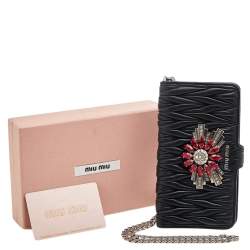 Miu Miu Black Matelasse Leather Flower Embellished iPhone 8 Plus Case