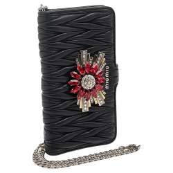 Miu Miu Black Matelasse Leather Flower Embellished iPhone 8 Plus Case