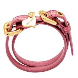 Miu Miu Pink Leather Detachable Strap Double Wrap Bracelet