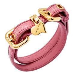 Miu Miu Pink Leather Detachable Strap Double Wrap Bracelet