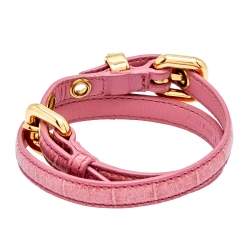 Miu Miu Pink Leather Detachable Strap Double Wrap Bracelet