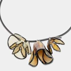 Marni Floral Motif Resin Silver Tone Metal Necklace
