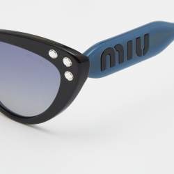 Pre Owned Miu Miu Black & Blue/Grey Gradient Studded SMU05T Cat-Eye Sunglasses