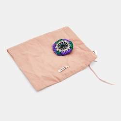 Miu Miu Purple & Green Satin Crystal Embellished Round Brooch