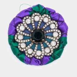 Miu Miu Purple & Green Satin Crystal Embellished Round Brooch