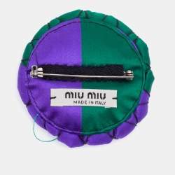 Miu Miu Purple & Green Satin Crystal Embellished Round Brooch