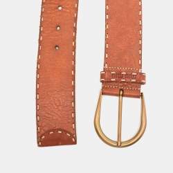 Miu Miu Brown Floral Embossed Leather Buckle Belt 80 CM