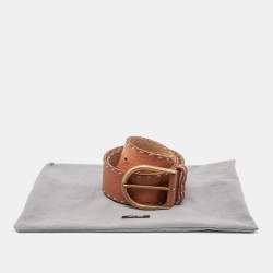Miu Miu Brown Floral Embossed Leather Buckle Belt 80 CM