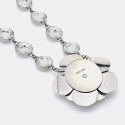 Miu Miu Silver Tone Crystal Resin Flower Pendant Necklace