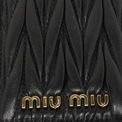 Miu Miu Black Matelassé Leather Lanyard ID Card Holder