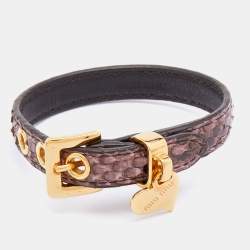 Miu Miu Purple Embossed Leather Heart Charm Bracelet 