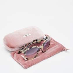 Pre Owned Miu Miu Beige Havana/ Blue Gradient SMU07N Round Sunglasses