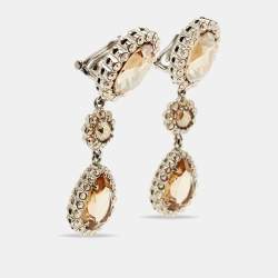Miu Miu Silver Tone Crystal Drop Clip-On Earrings 