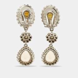 Miu Miu Silver Tone Crystal Drop Clip-On Earrings 