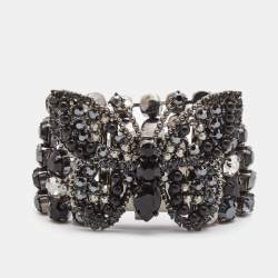 Miu Miu  Crystal Embellished Butterfly Gunmetal Tone Multi Strand Bracelet 