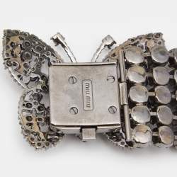 Miu Miu  Crystal Embellished Butterfly Gunmetal Tone Multi Strand Bracelet 