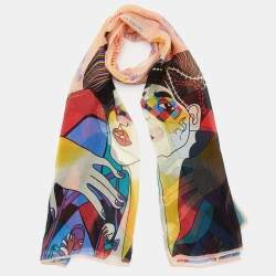 Miu Miu Light Pink Logo Printed Silk Scarf 