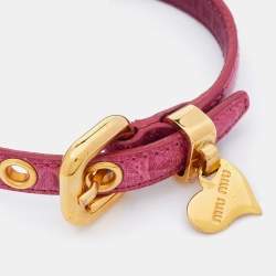 Miu Miu Pink Crackled Leather Heart Charm Bracelet 