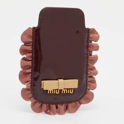 Pre Owned Miu Miu Burgundy/Pink Patent Leather Ruffle Phone Case