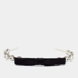 Miu Miu Silver Tone Bow Crystal Embellished Head Band