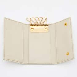 Pre Owned Miu Miu Cream Croc Embossed Leather Case Key Holder