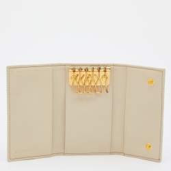 Pre Owned Miu Miu Cream Croc Embossed Leather Case Key Holder