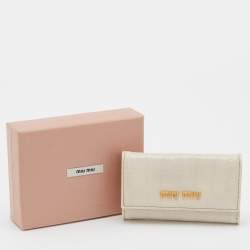 Pre Owned Miu Miu Cream Croc Embossed Leather Case Key Holder