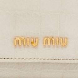 Pre Owned Miu Miu Cream Croc Embossed Leather Case Key Holder