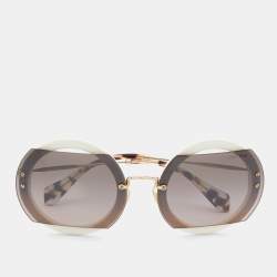 Pre Owned Miu Miu White/Brown SMU068 Round Sunglasses