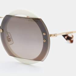 Pre Owned Miu Miu White/Brown SMU068 Round Sunglasses