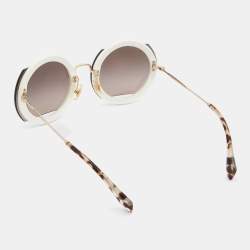 Pre Owned Miu Miu White/Brown SMU068 Round Sunglasses