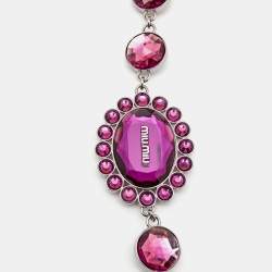 Miu Miu Pink Resin Silver Tone Station Necklace