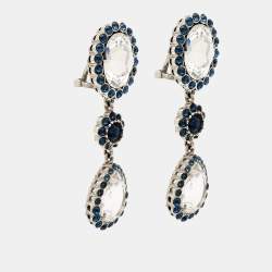 Miu Miu Bicolor Crystals Silver Tone Dangle Clip-on Earrings 